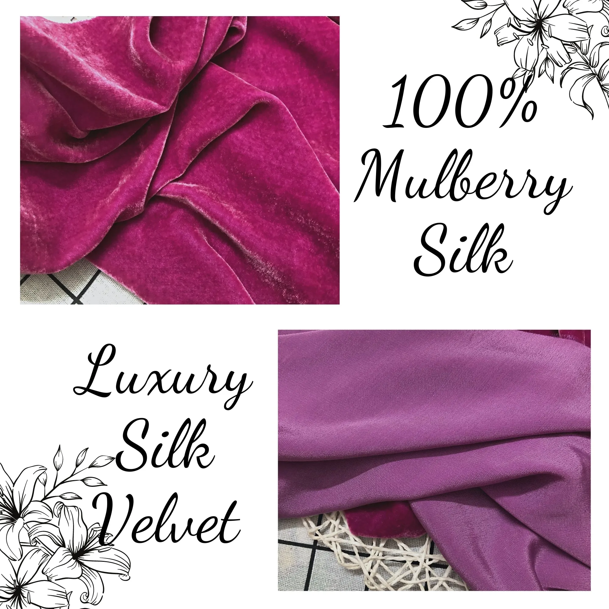 100% Pure Mulberry Silk Velvet Fabric - Luxury Silk Velvet - Silk for sewing - Pink Silk Velvet
