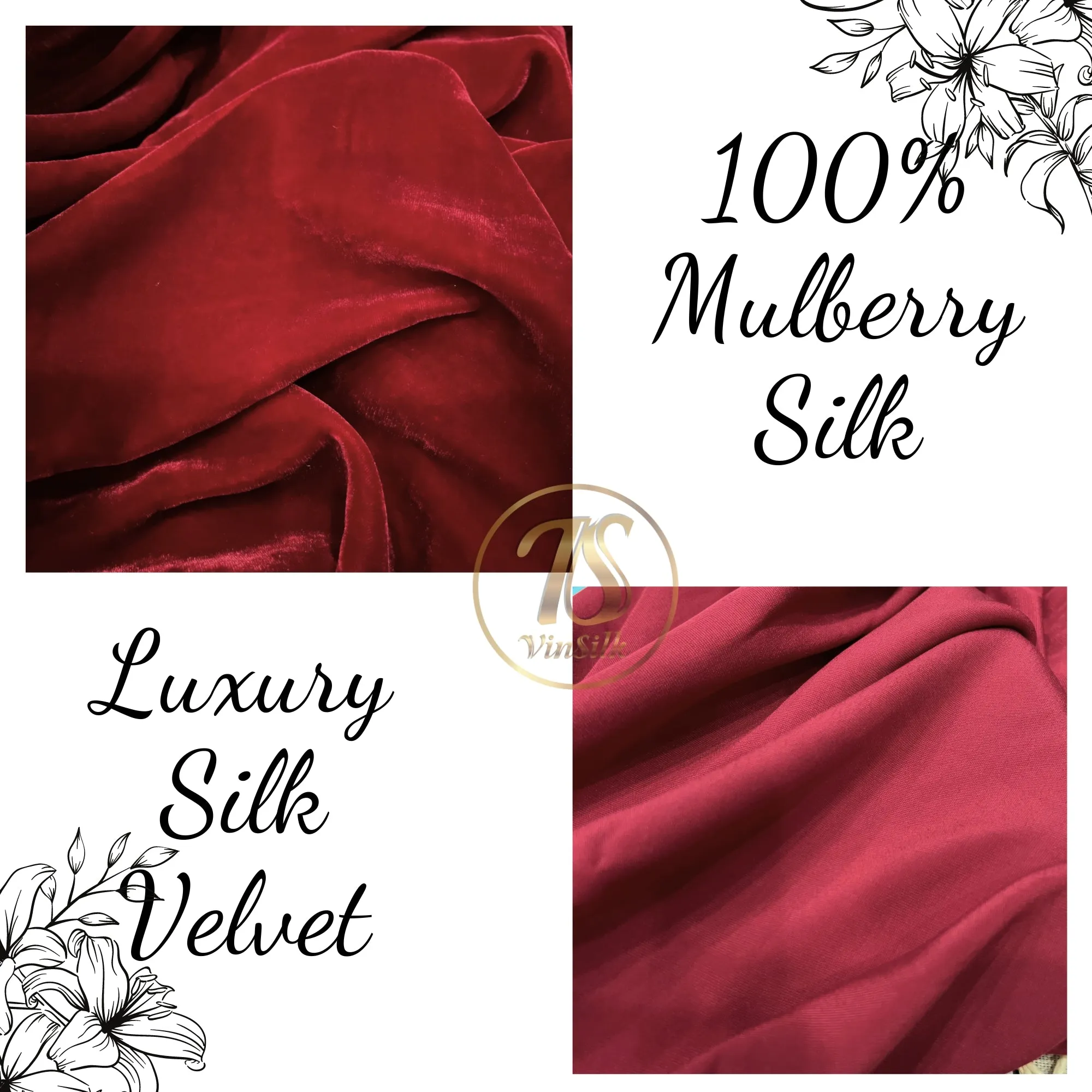 100% Pure Mulberry Silk Velvet Fabric - Luxury Silk Velvet - Silk for sewing - Red Silk Velvet