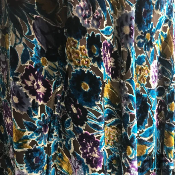 Anna Sui Floral Cut Silk Velvet - Blue/Violet/Gold