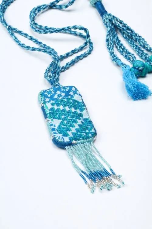 Antarang-  Aasmani (Blue) Bead Jumki Long Bead Neck Pc ,  100% Cotton. Hand Made By Divyang Rural Women.