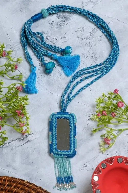 Antarang-  Aasmani (Blue) Bead Jumki Long Bead Neck Pc ,  100% Cotton. Hand Made By Divyang Rural Women.