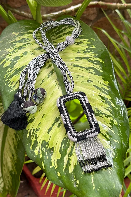 Antarang- Chandani (Black),Bead Jumki Long Neck Piece,  100% Cotton. Hand Made By Divyang Rural Women.