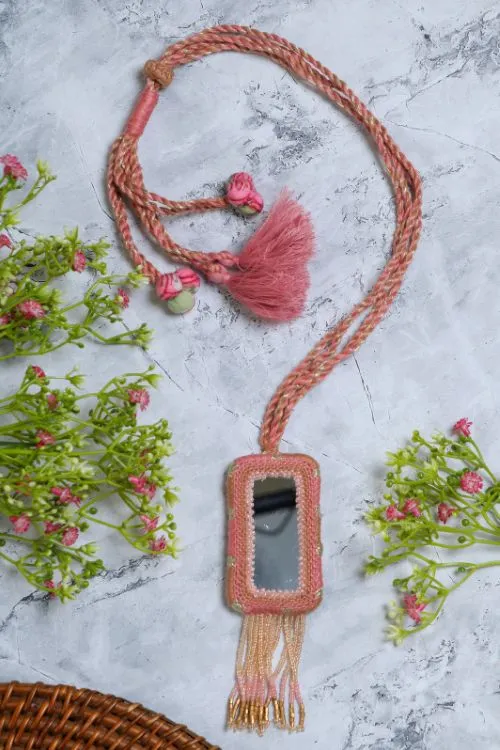 Antarang-  Gulabi (Pink)  Jumki Long Bead Neck Pc ,  100% Cotton. Hand Made By Divyang Rural Women.