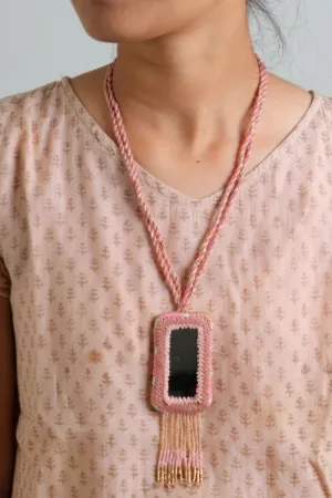 Antarang-  Gulabi (Pink)  Jumki Long Bead Neck Pc ,  100% Cotton. Hand Made By Divyang Rural Women.