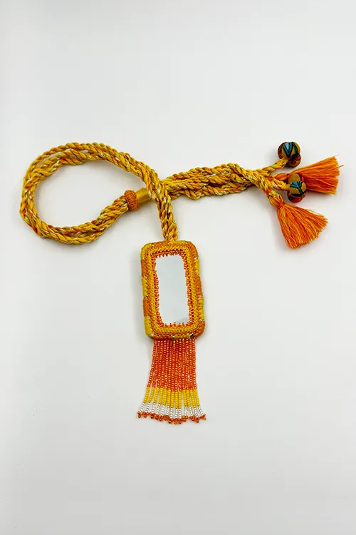 Antarang- Haldi Pushapa(Yellow-Orange), Bead Jumki Long Neck Piece,  100% Cotton. Hand Made By Divyang Rural Women.