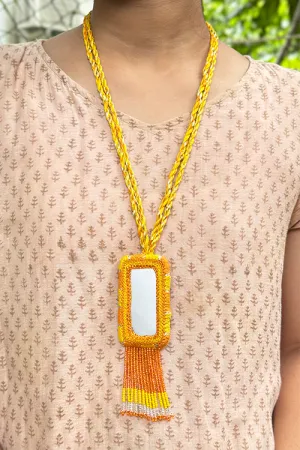 Antarang- Haldi Pushapa(Yellow-Orange), Bead Jumki Long Neck Piece,  100% Cotton. Hand Made By Divyang Rural Women.