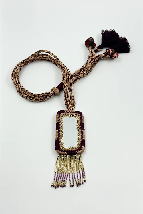 Antarang- Jamun Phool (Wine),Bead Jumki Long Neck Piece,  100% Cotton. Hand Made By Divyang Rural Women.