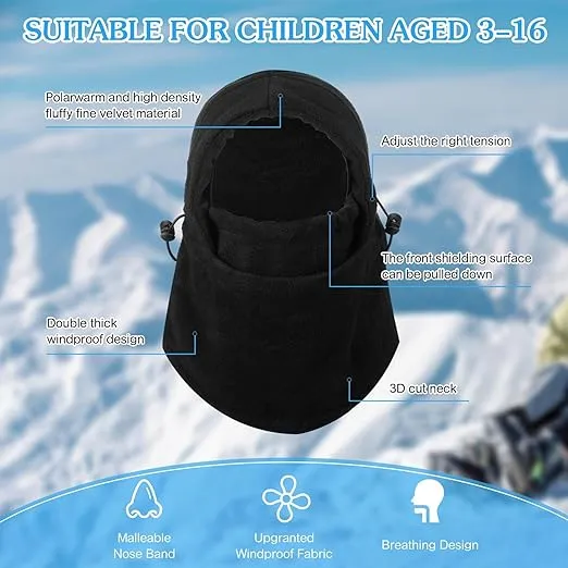 BBTO Winter Kids Balaclava Snood Warm Face Cover Thermal Fleece Neck Warmer Balaclava Hat for Children Cycling Sports Pack of 2