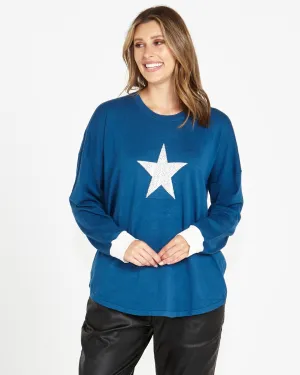 Betty Basics Sophie Knit Lightweight Jumper Dark Teal Sequin Star