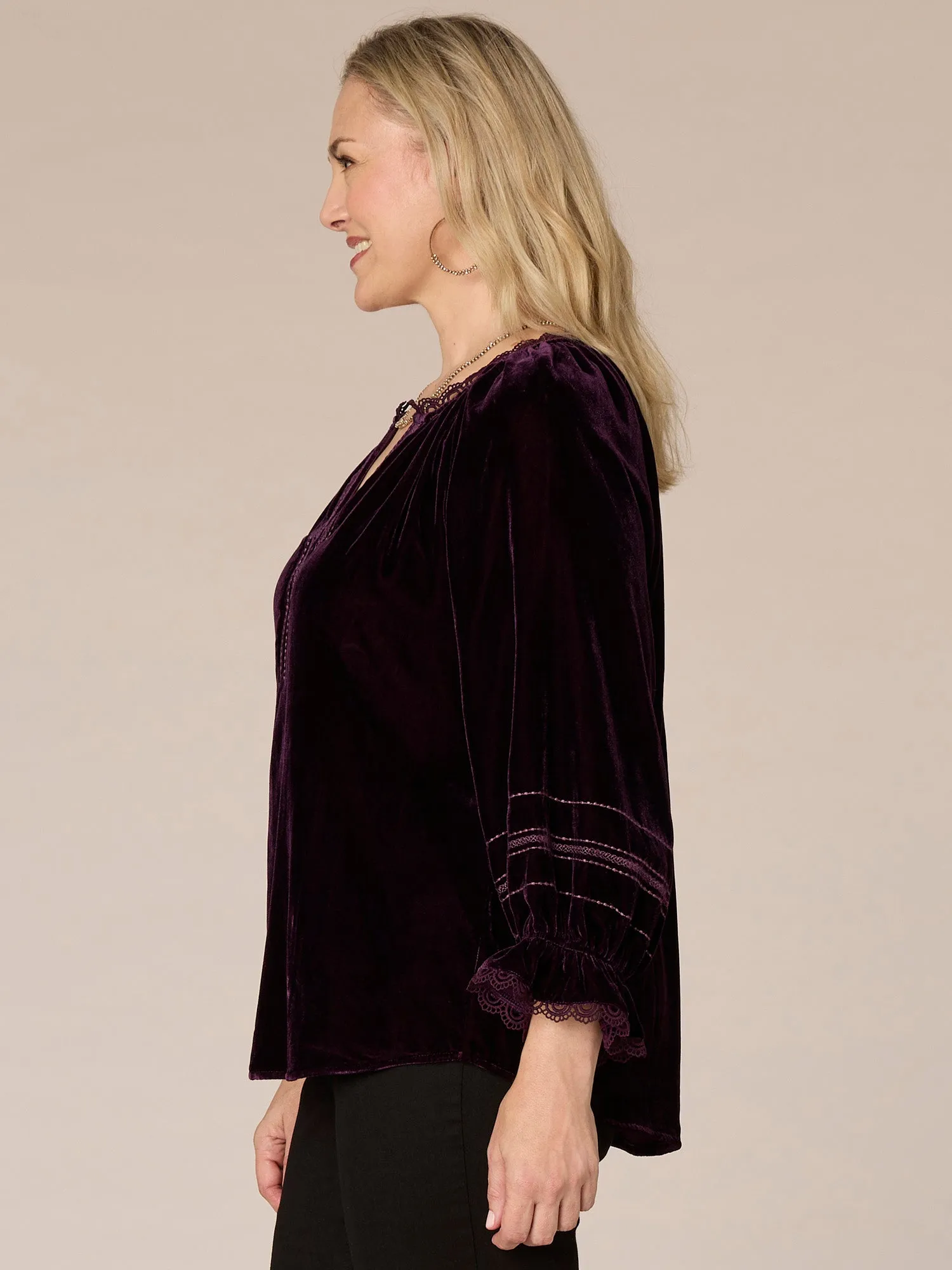 Blouson Sleeve Ruffle Edge V-Neck Embroidered Plus Size Woven Top