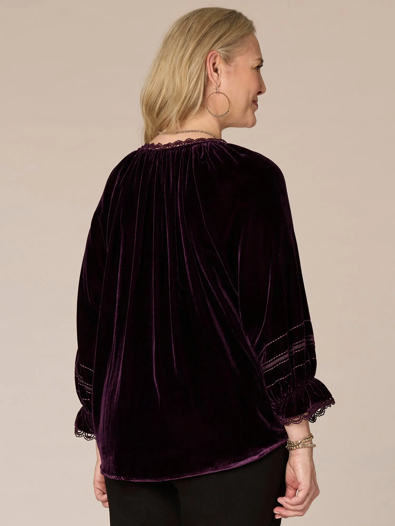 Blouson Sleeve Ruffle Edge V-Neck Embroidered Plus Size Woven Top