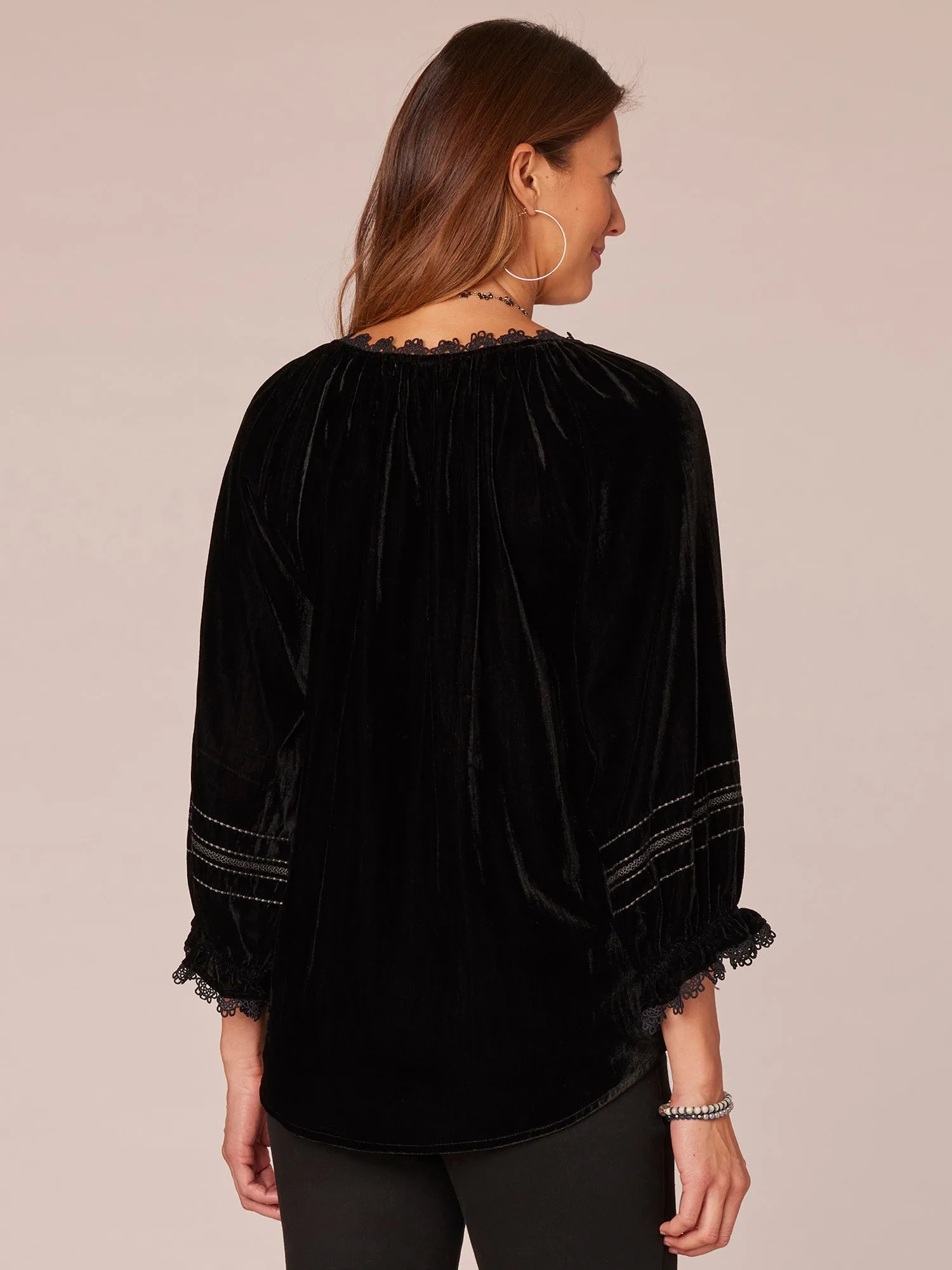 Blouson Sleeve Ruffle Edge V-Neck Embroidered Plus Size Woven Top