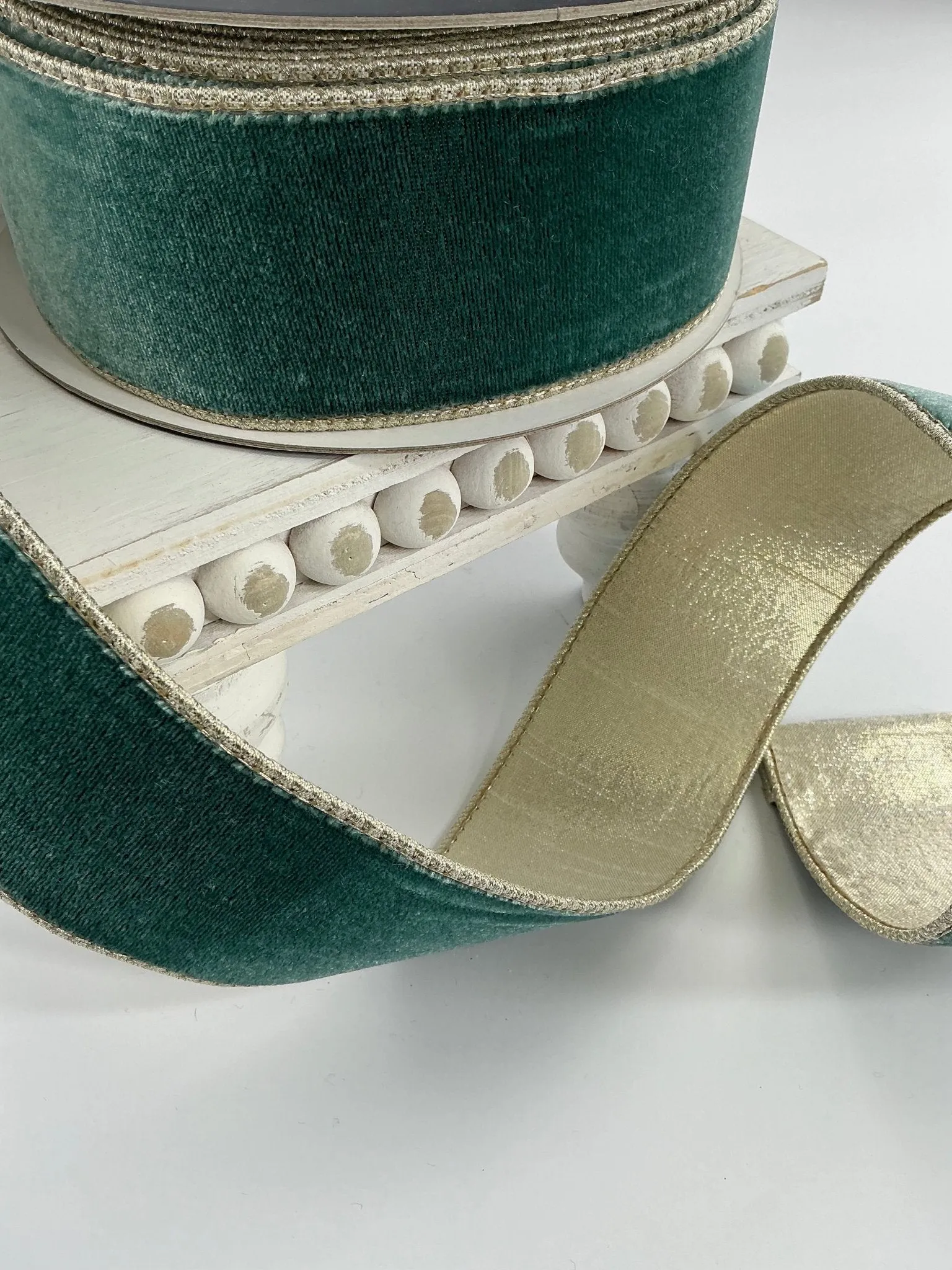 Celadon Farrisilk flashy velvet wired tree ribbon - 4”