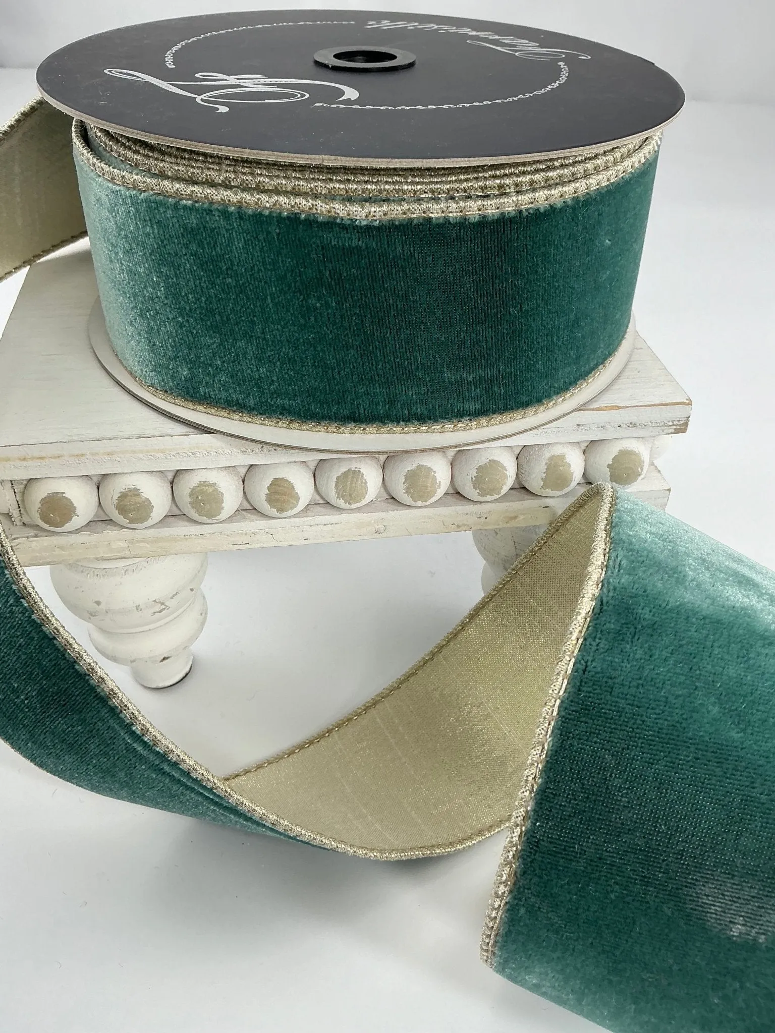 Celadon Farrisilk flashy velvet wired tree ribbon - 4”