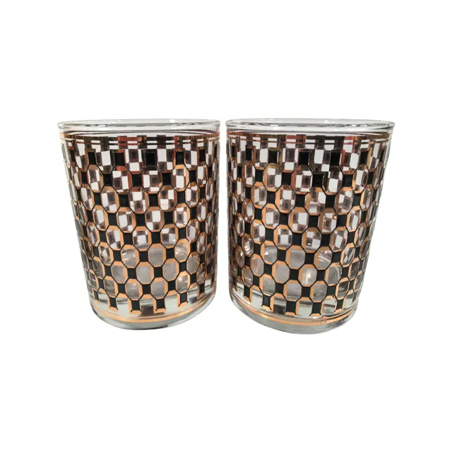 Culver Mid-Century Quartz Black Double Old Fashion Glasses (Set of 4)