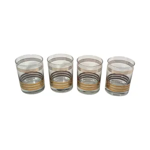 Culver Mid-Century Tastesetter Golden Bands Double Old Fashion Glasses (Set of 4)