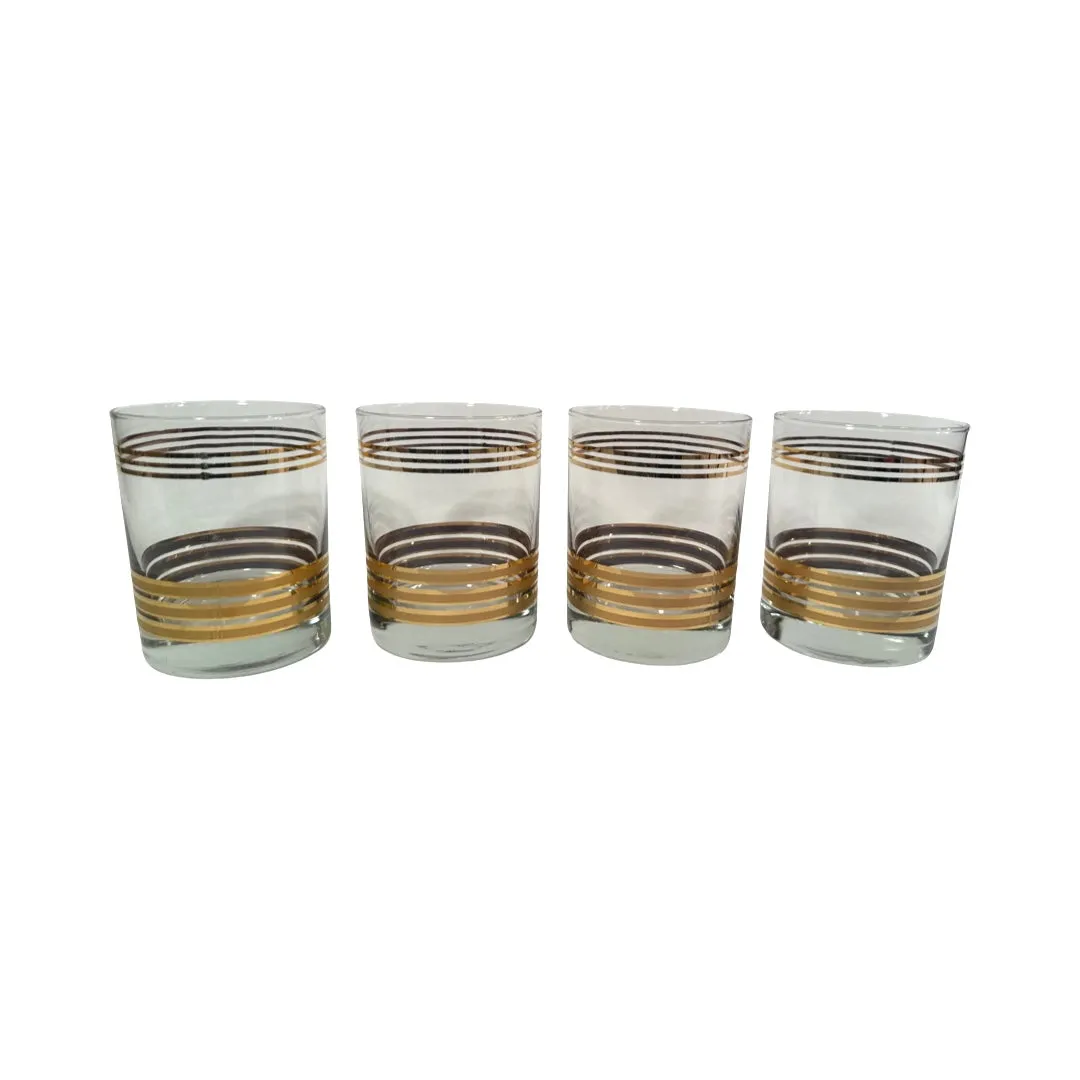 Culver Mid-Century Tastesetter Golden Bands Double Old Fashion Glasses (Set of 4)