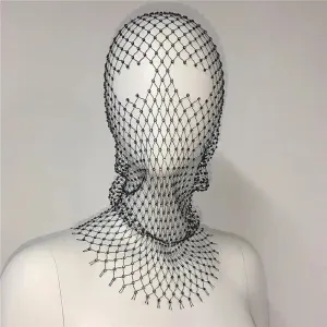 Elastic Rhinestone Balaclava Shiny Fishnet Turban