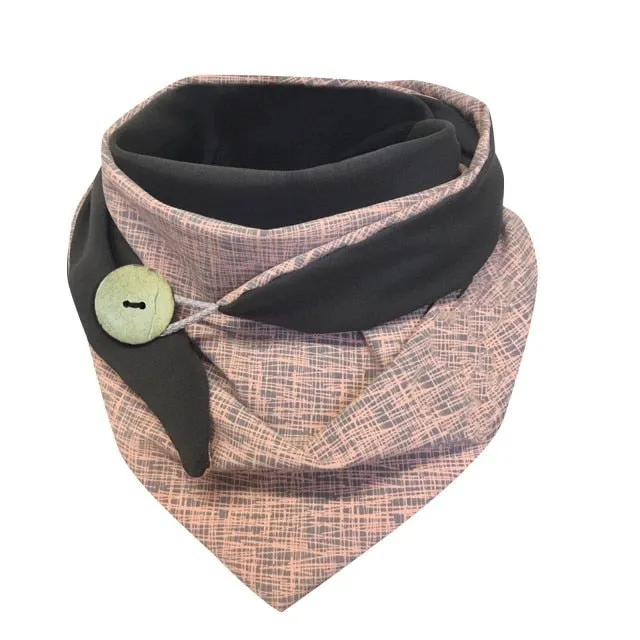 Fashion Scarf Women Winter Retro Designer Scarf Prints Button Tie