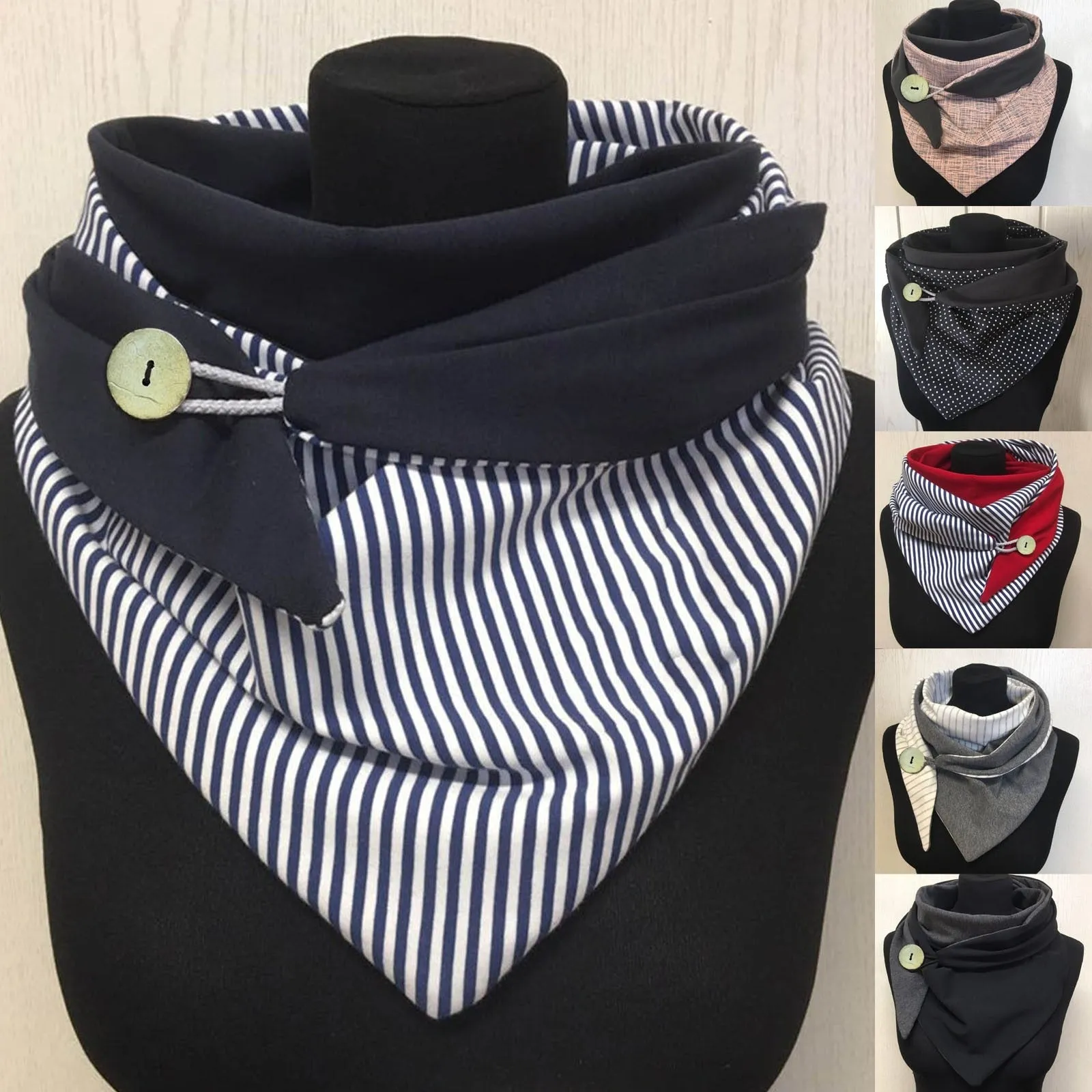 Fashion Scarf Women Winter Retro Designer Scarf Prints Button Tie