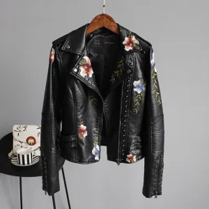 Floral Embellished Leather Jacket