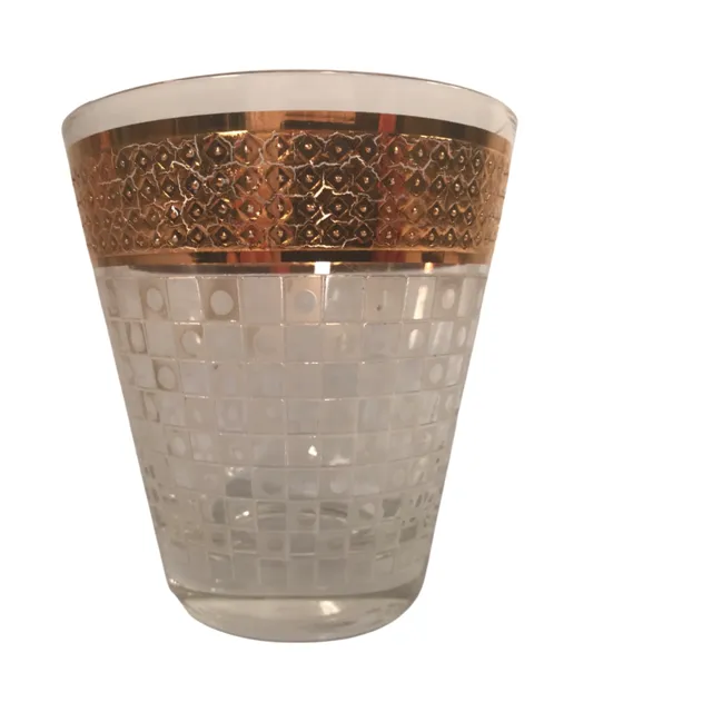 Georges Briard Signed Gold and Frosted Checker Double Old Fashion Glasses (Set of 4)