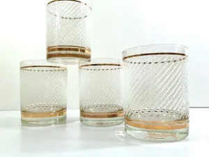 Georges Briard Signed Mid-Century Gold and White Ice Double Old Fashion Glasses (Set of 4)