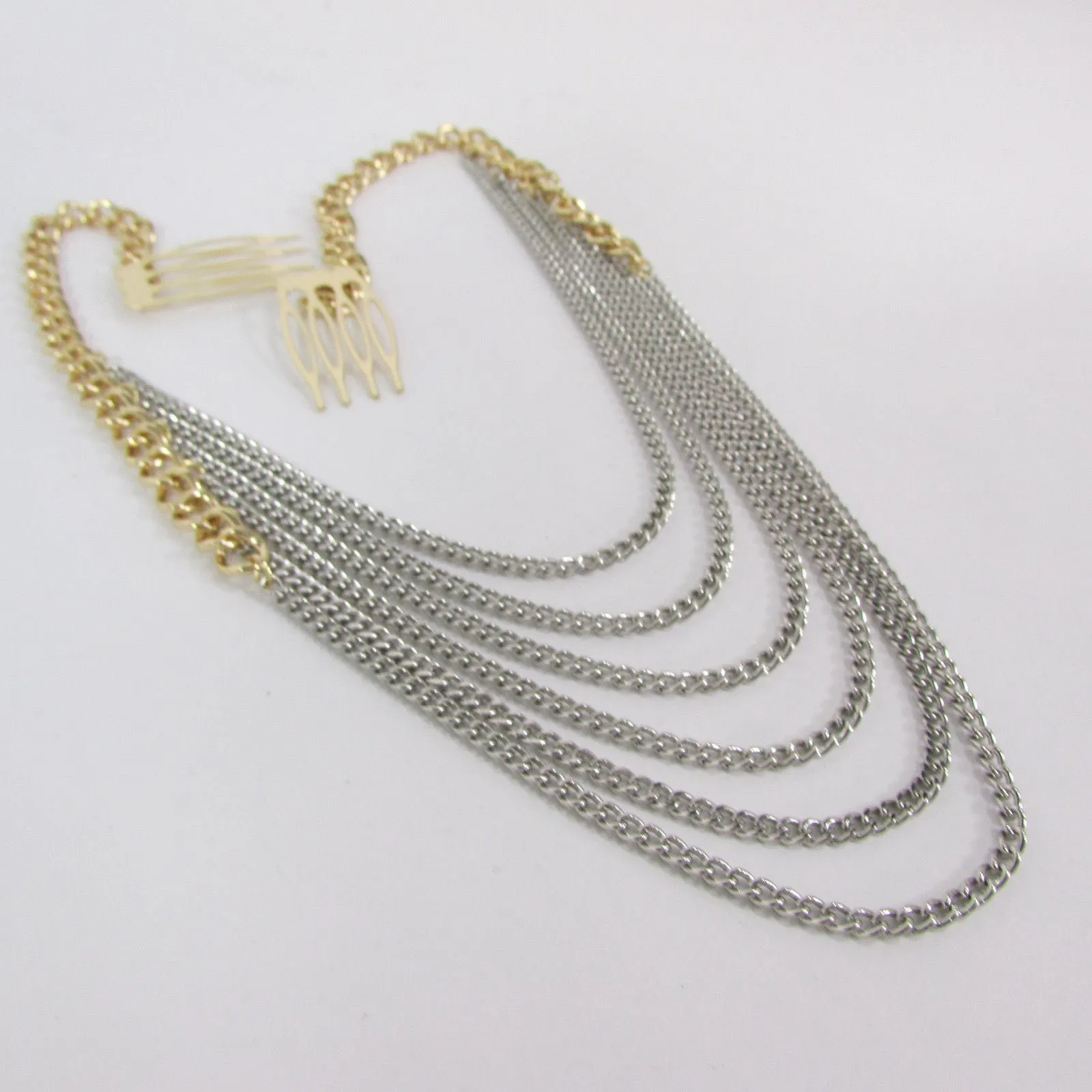 Gold Long Silver Black Head Chain Sides Clips Multi Waves Drops Strands