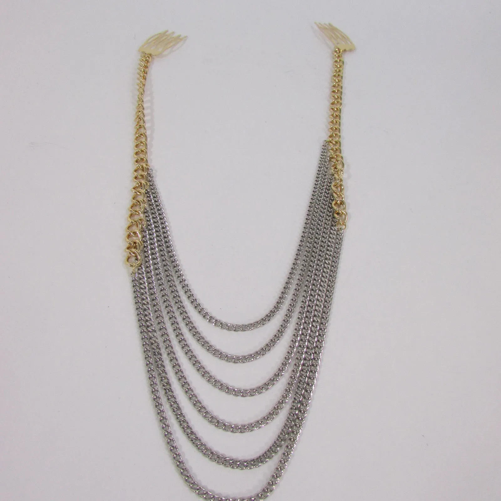 Gold Long Silver Black Head Chain Sides Clips Multi Waves Drops Strands