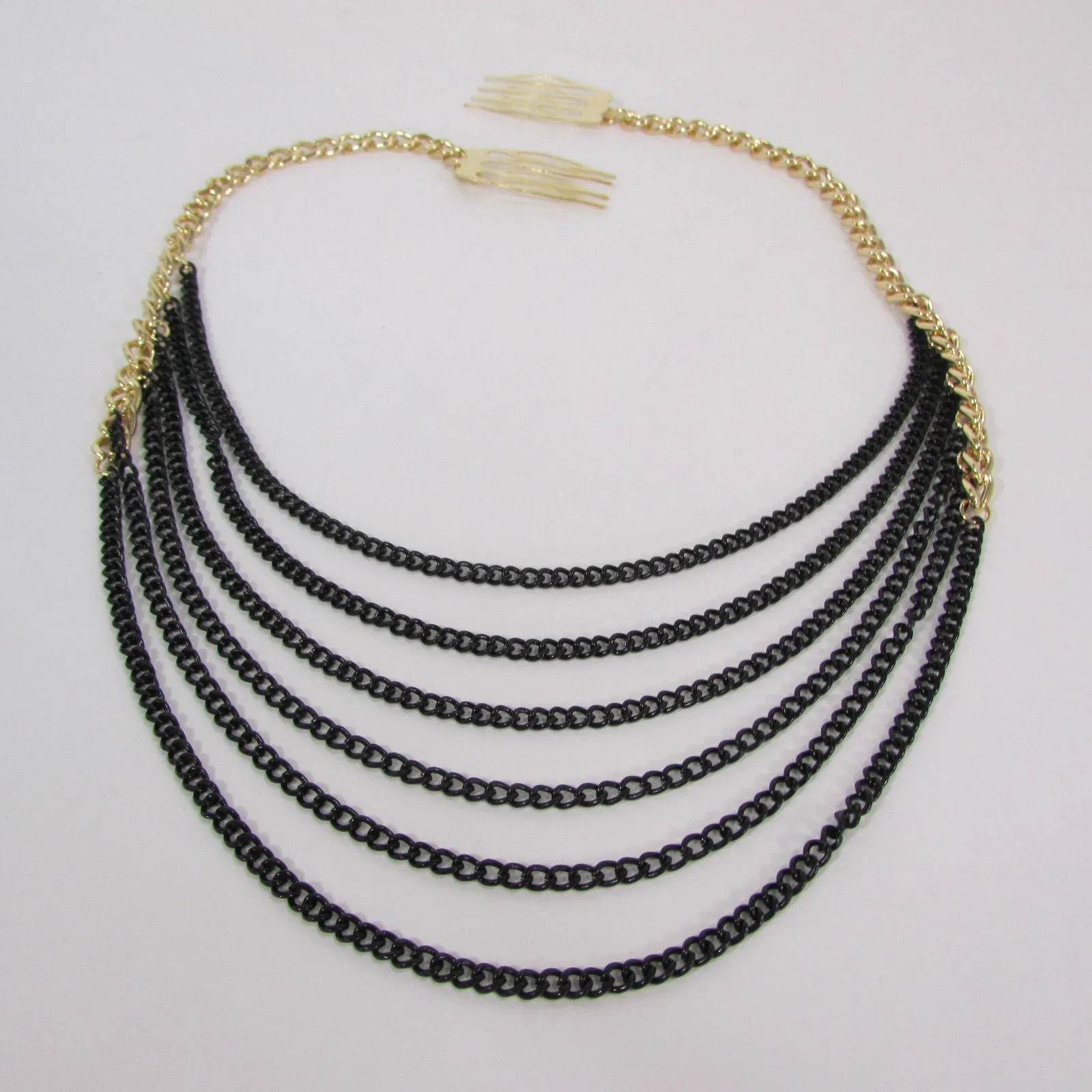 Gold Long Silver Black Head Chain Sides Clips Multi Waves Drops Strands