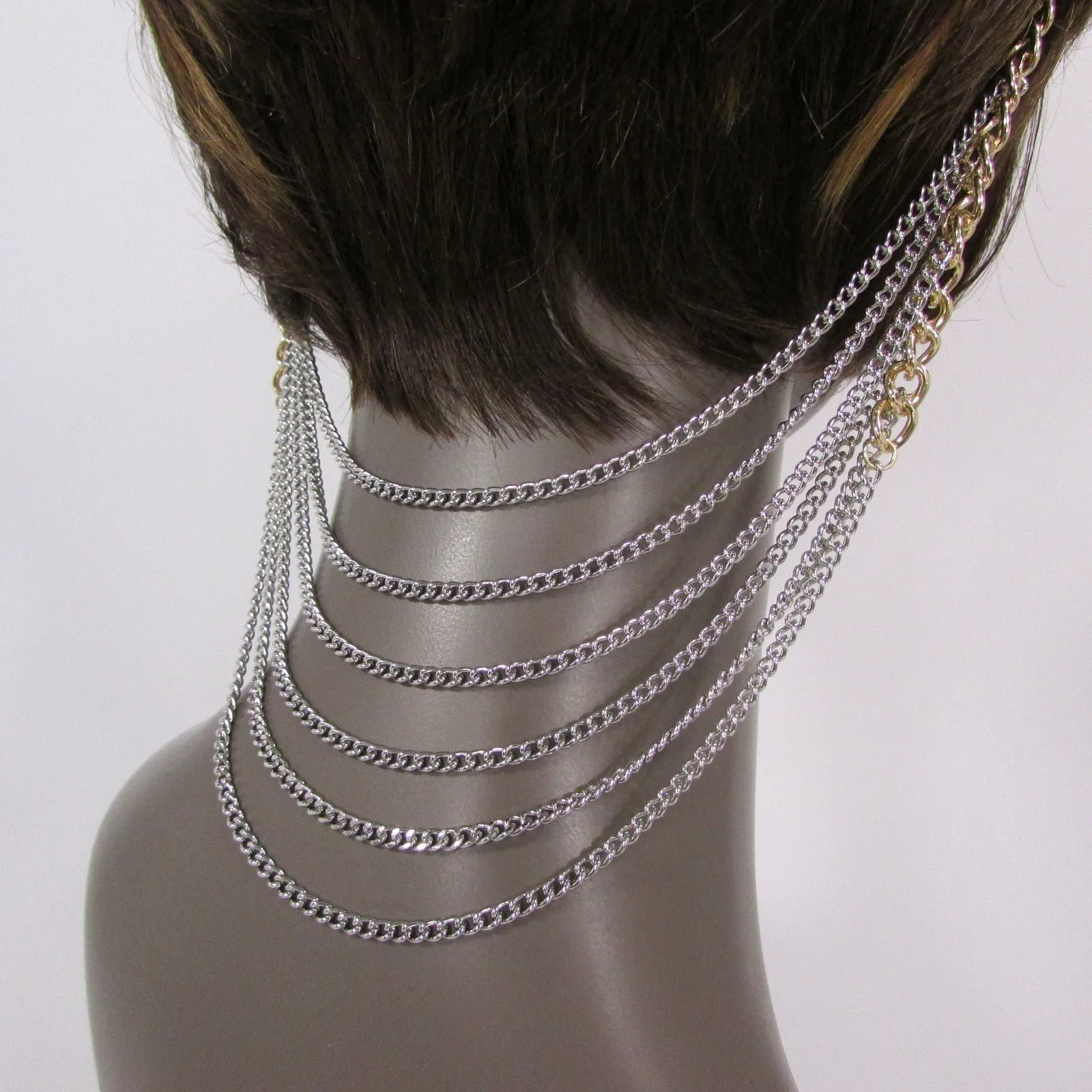 Gold Long Silver Black Head Chain Sides Clips Multi Waves Drops Strands