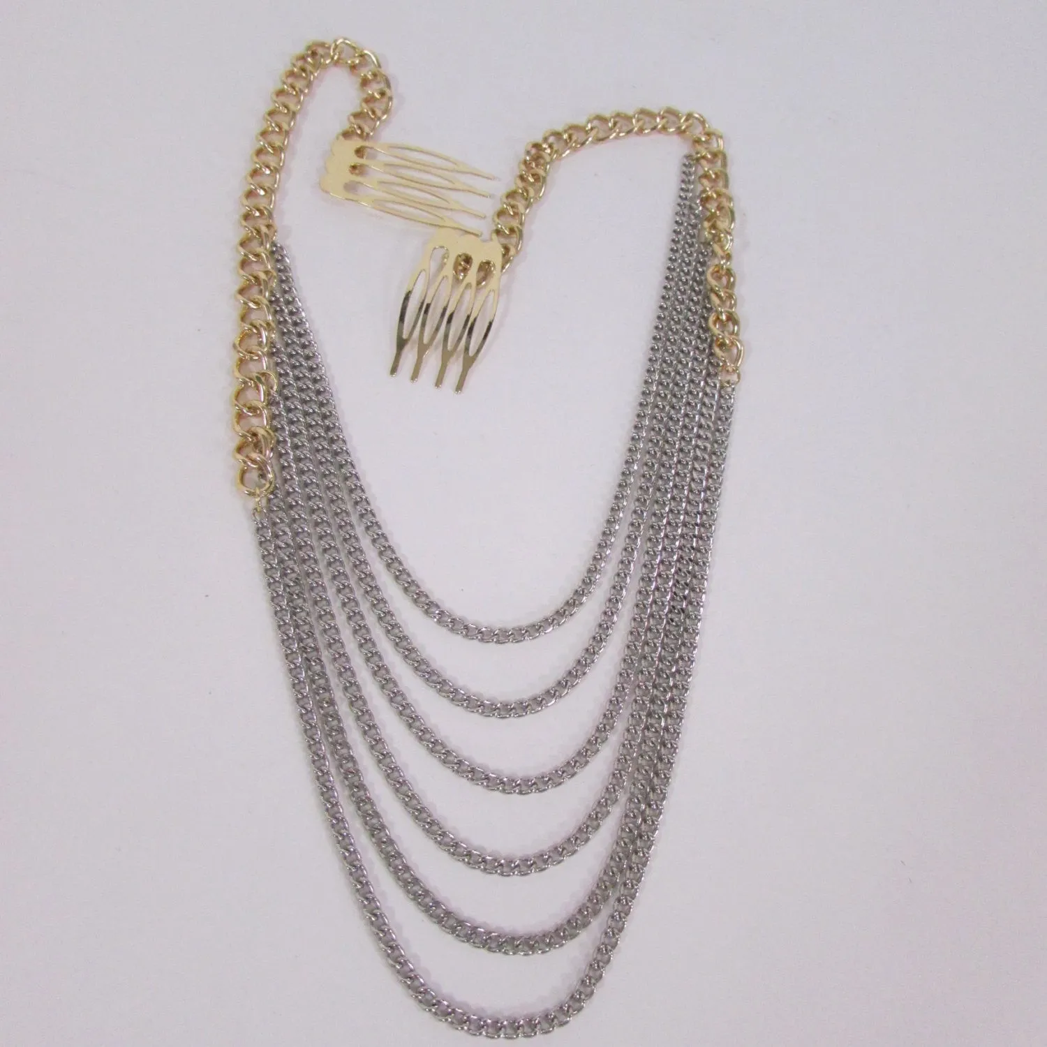 Gold Long Silver Black Head Chain Sides Clips Multi Waves Drops Strands
