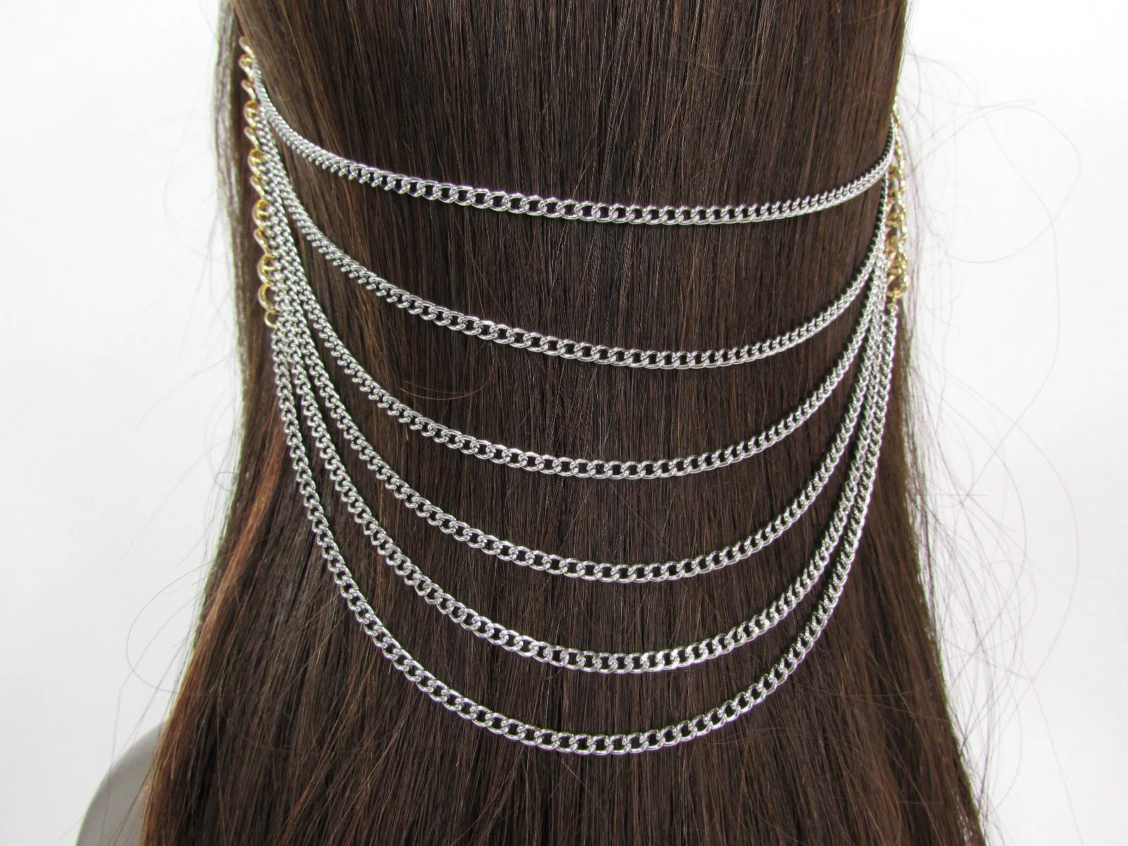 Gold Long Silver Black Head Chain Sides Clips Multi Waves Drops Strands