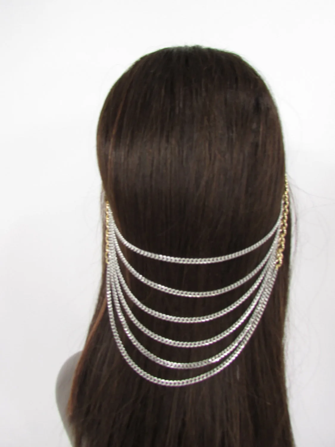 Gold Long Silver Black Head Chain Sides Clips Multi Waves Drops Strands