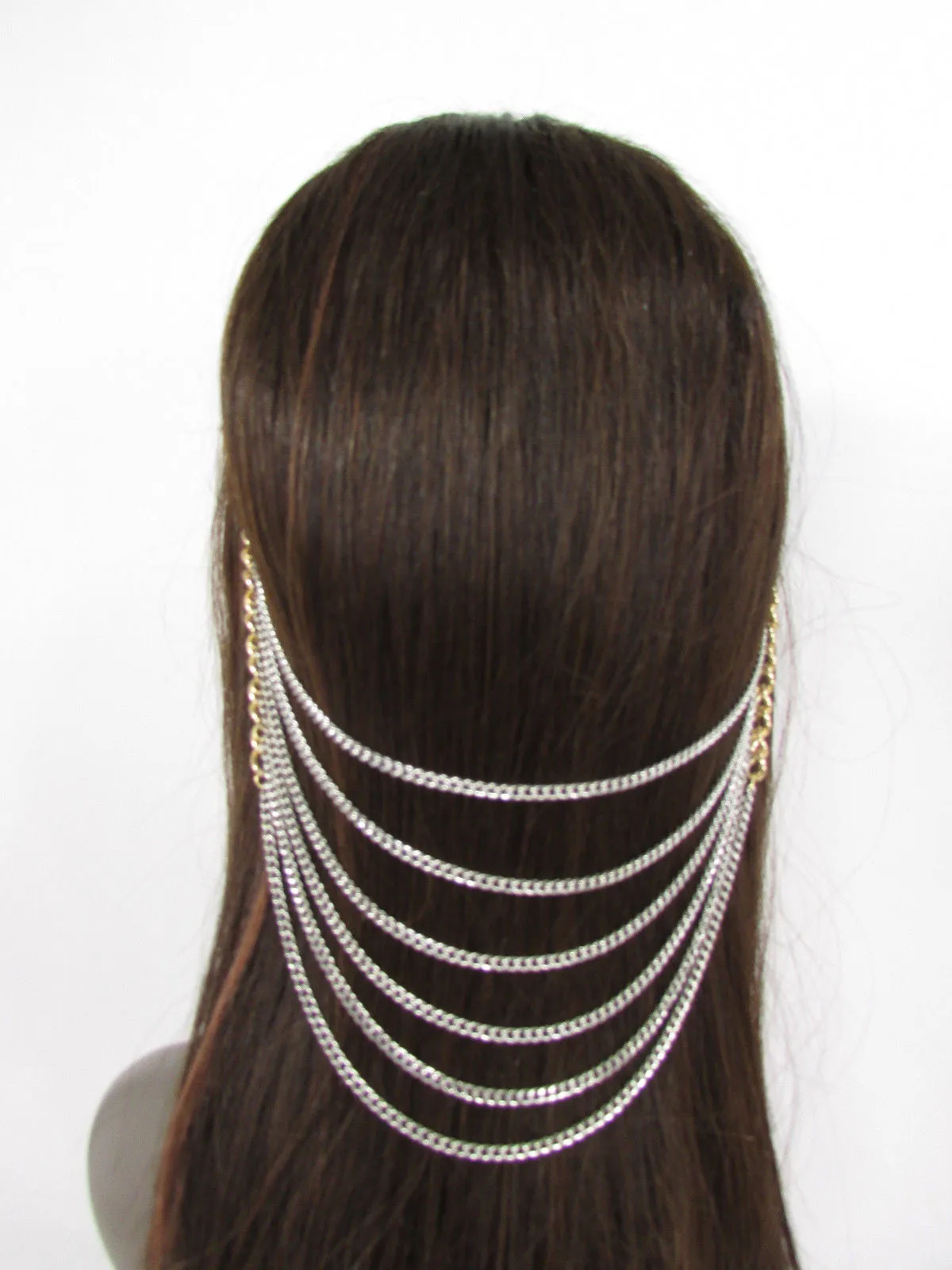 Gold Long Silver Black Head Chain Sides Clips Multi Waves Drops Strands