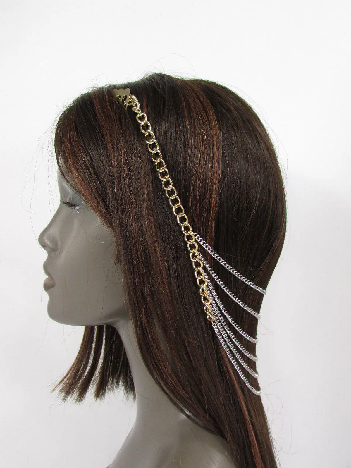 Gold Long Silver Black Head Chain Sides Clips Multi Waves Drops Strands