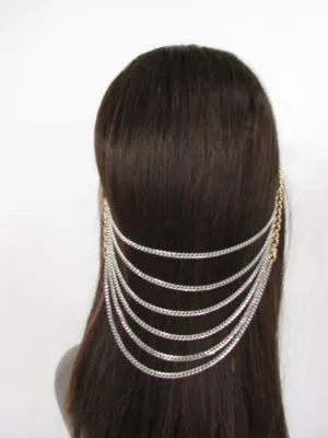 Gold Long Silver Black Head Chain Sides Clips Multi Waves Drops Strands