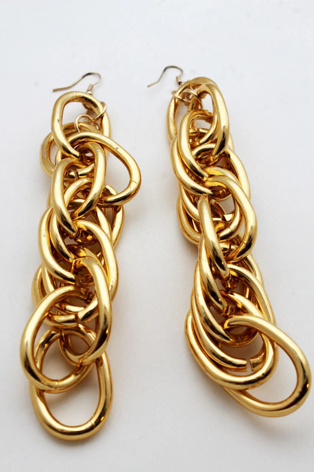 Gold Metal Chain Chunky Thick Links Hip Hop Long Drop Earrings Set