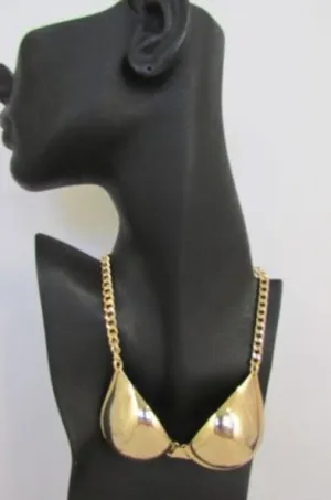 Gold Silver Mini Metal Bikini Bra Pendant 13" Long Chains Necklace