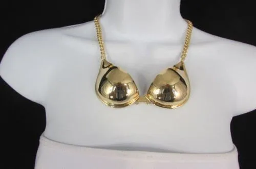 Gold Silver Mini Metal Bikini Bra Pendant 13" Long Chains Necklace