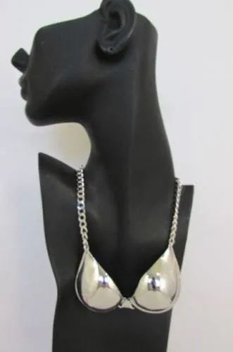 Gold Silver Mini Metal Bikini Bra Pendant 13" Long Chains Necklace