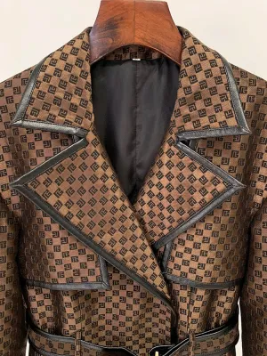 HIGH STREET Belted Monogram Jacquard Trench Overcoat