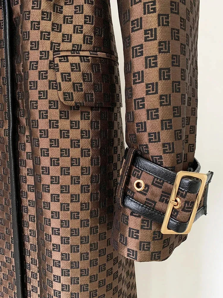 HIGH STREET Belted Monogram Jacquard Trench Overcoat