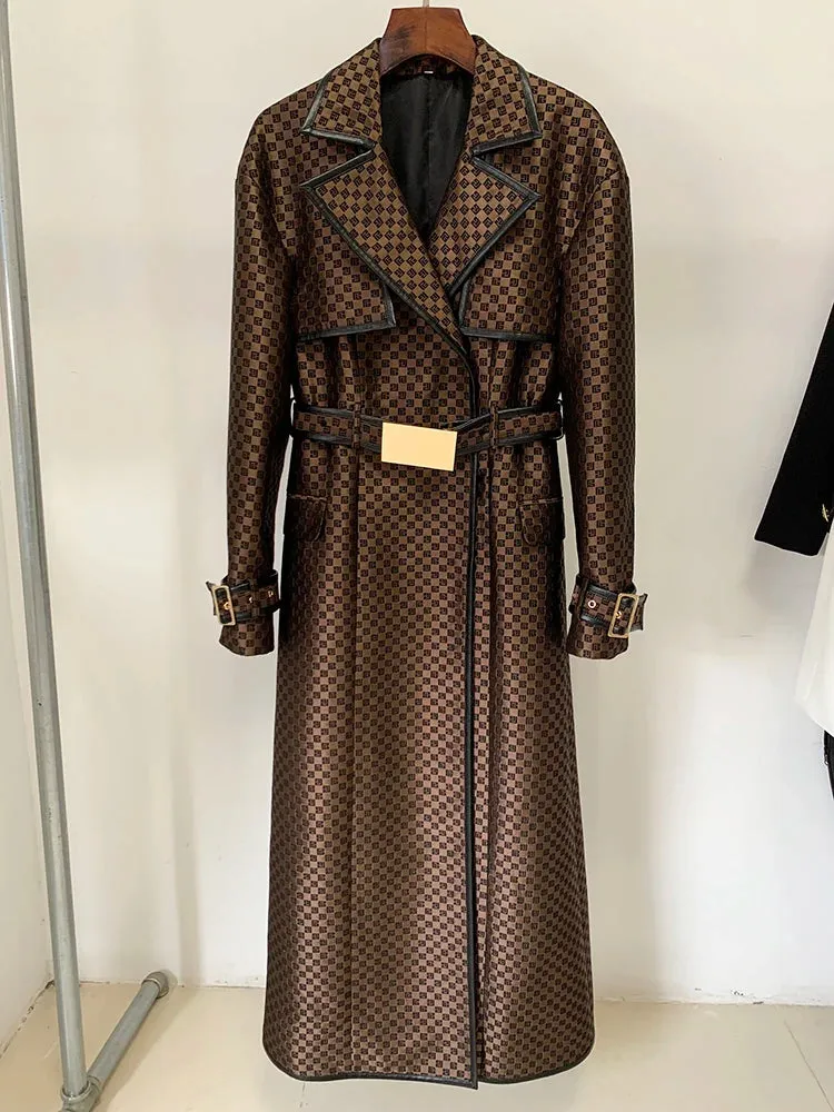 HIGH STREET Belted Monogram Jacquard Trench Overcoat