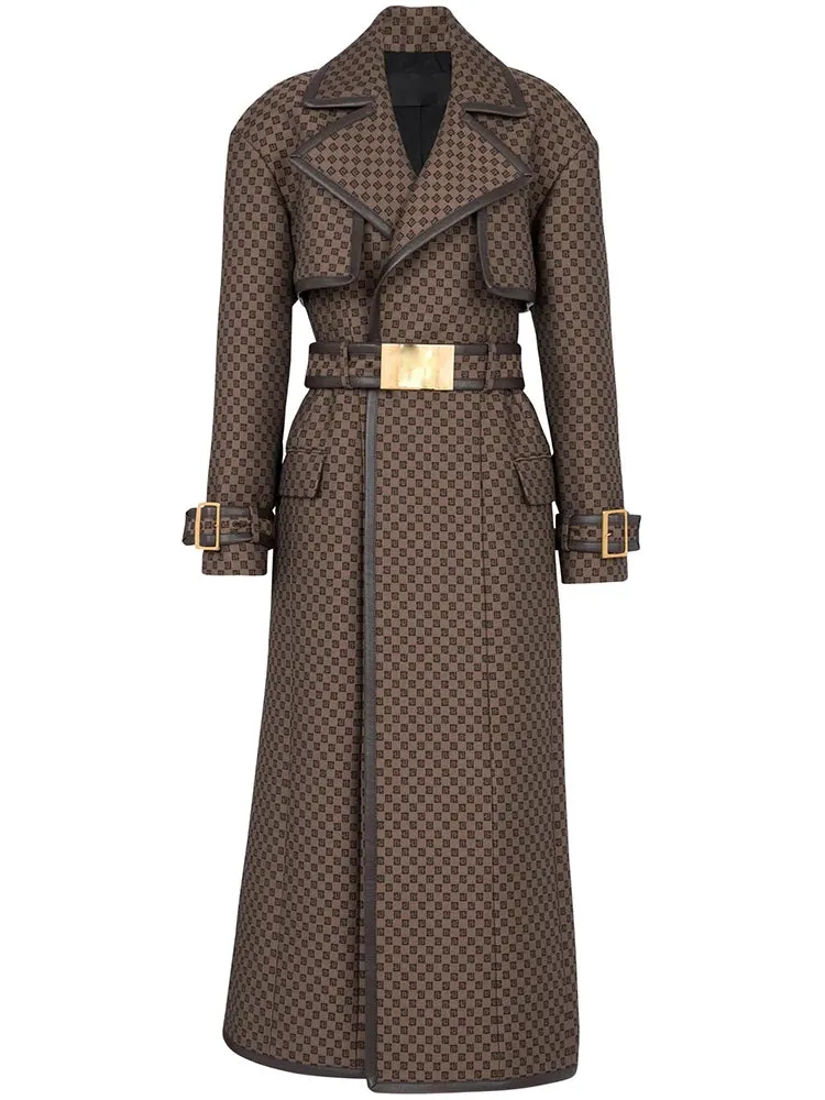HIGH STREET Belted Monogram Jacquard Trench Overcoat