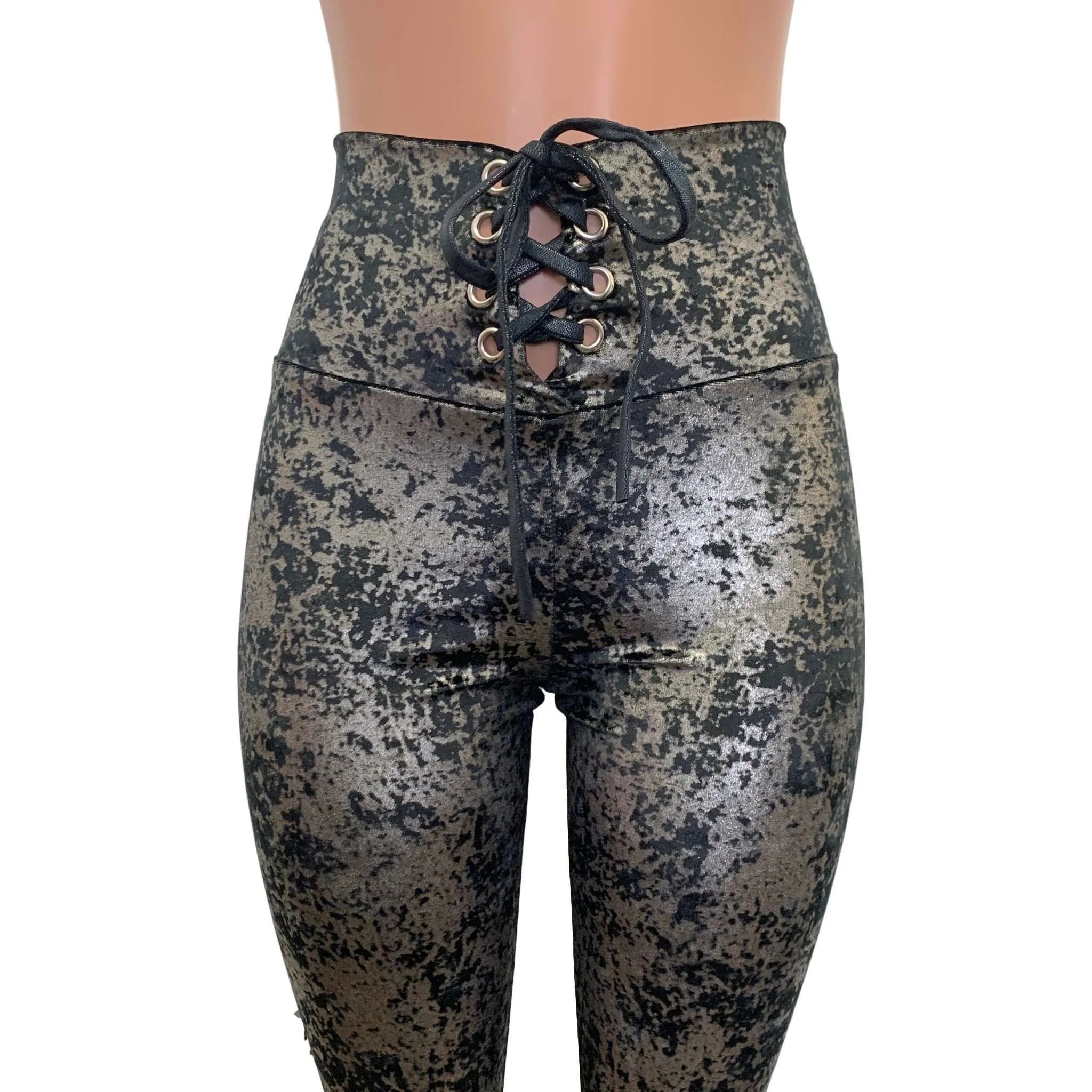 Lace-Up Gilded Velvet Outfit - Gunmetal on Black