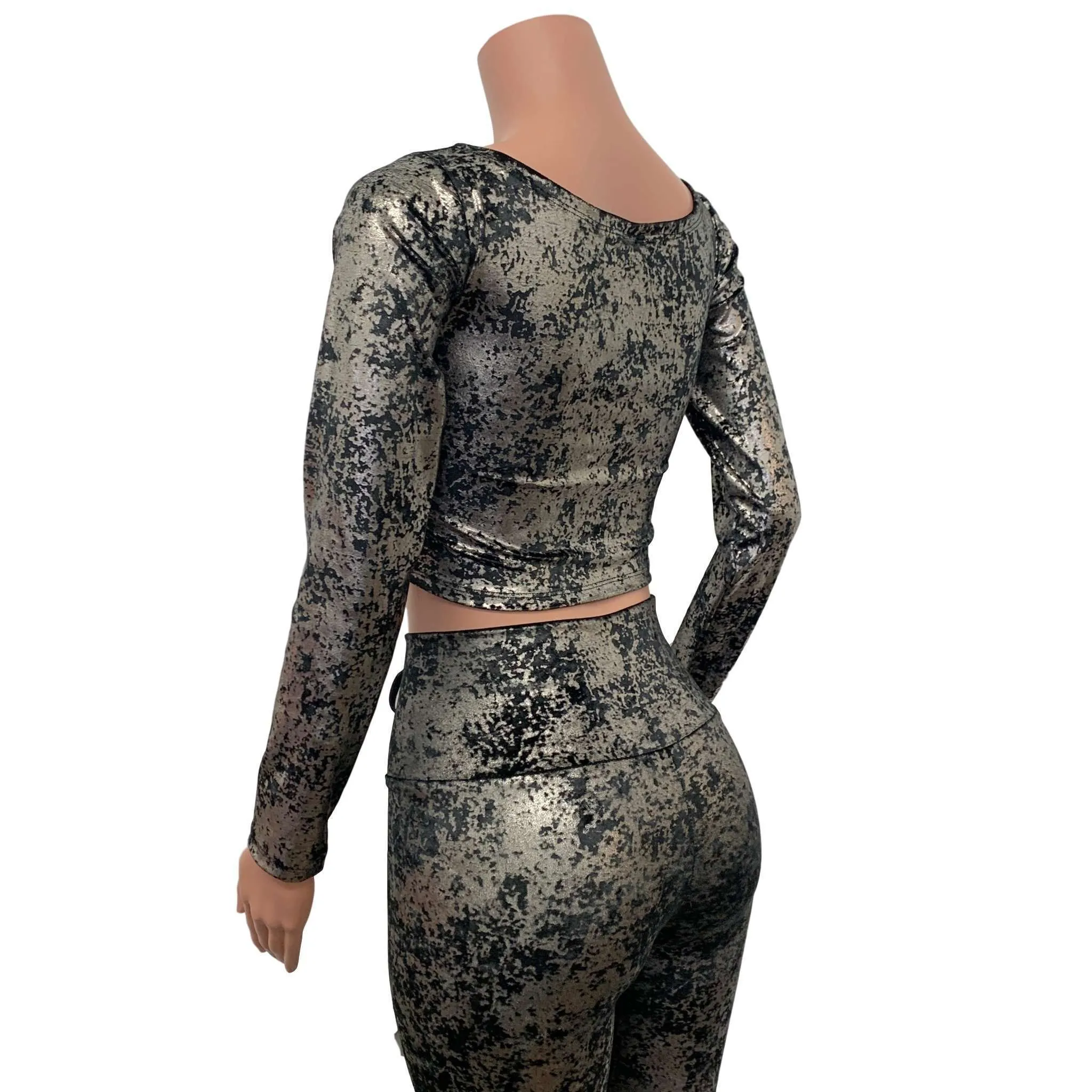 Lace-Up Gilded Velvet Outfit - Gunmetal on Black