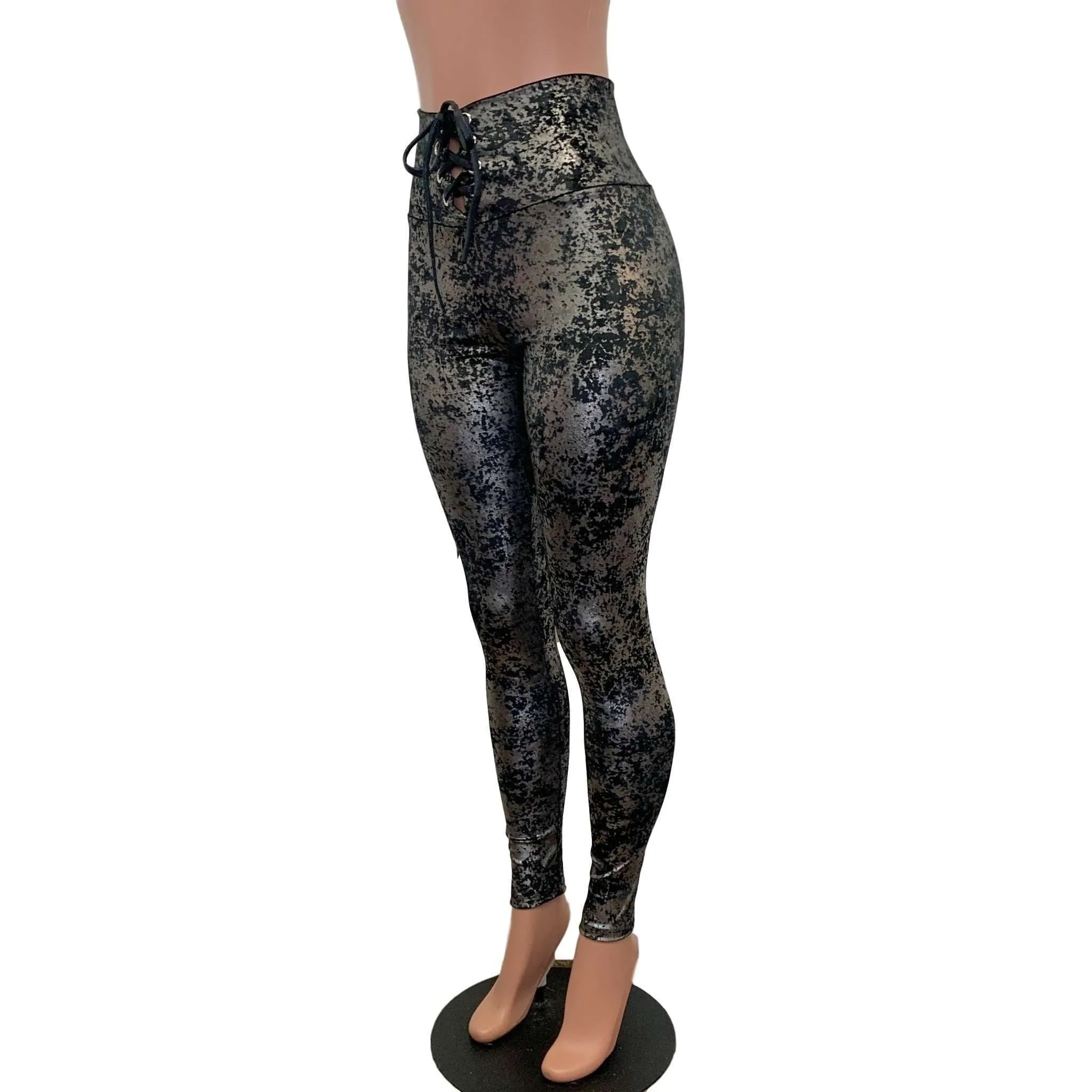 Lace-Up Gilded Velvet Outfit - Gunmetal on Black