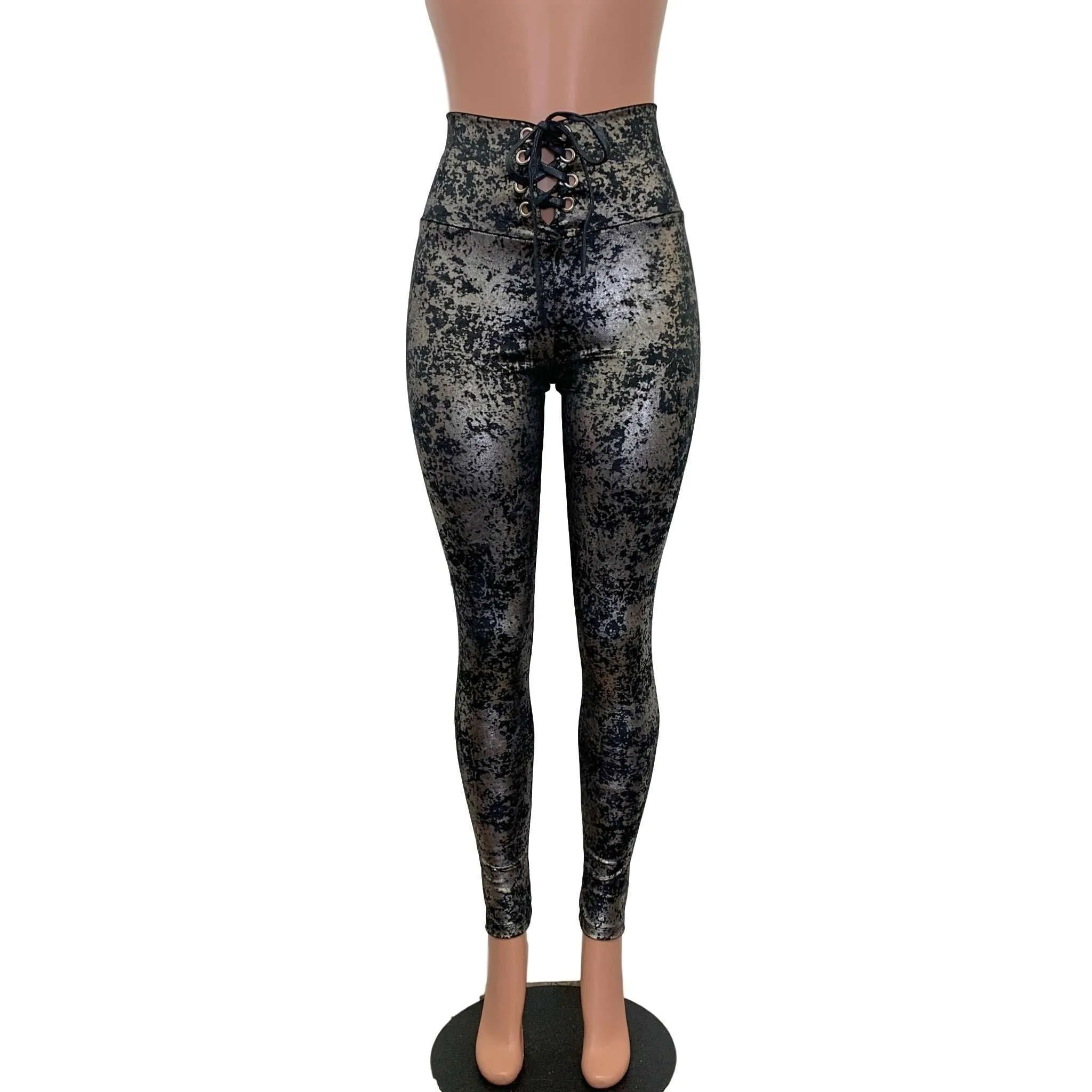 Lace-Up Gilded Velvet Outfit - Gunmetal on Black