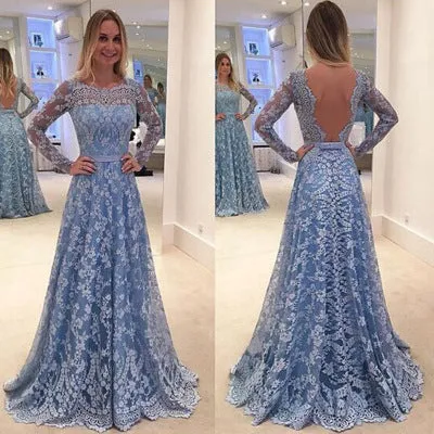 Long Backless Lace Prom Dress
